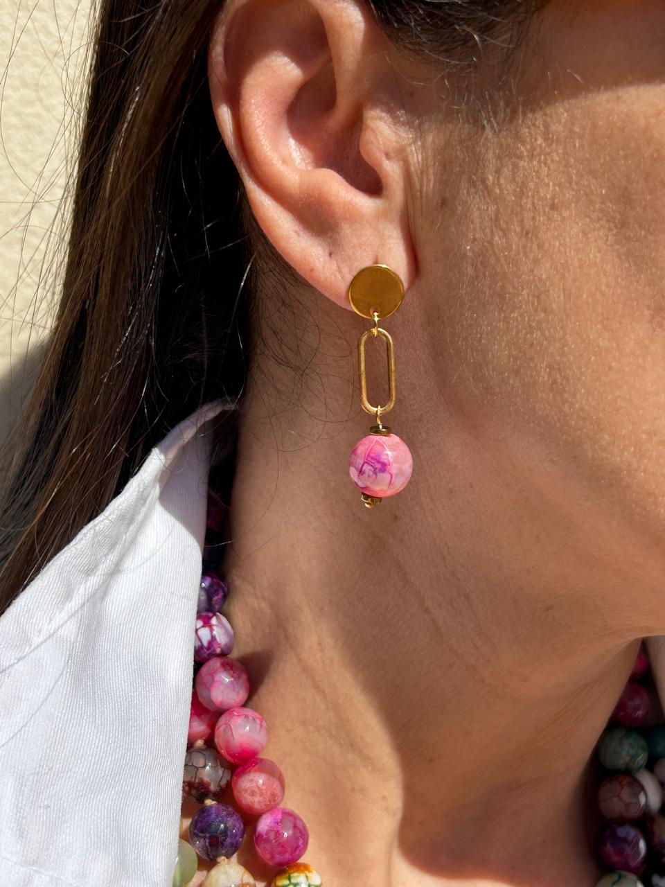Brinco Tijuca Ágata Rosa Dourado