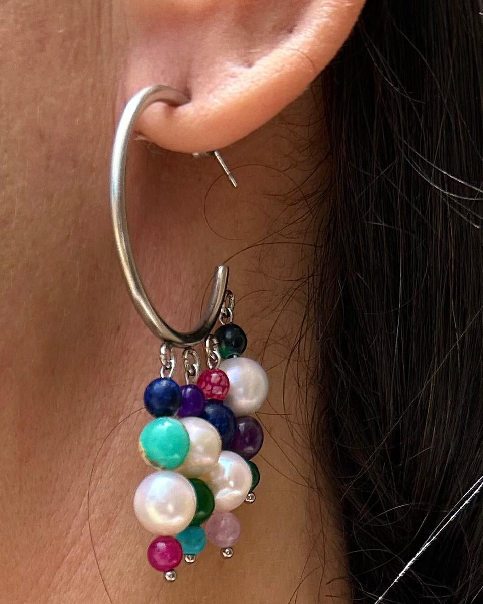 Brinco Farme Mix Pérolas Ágatas Lapis Lazuli