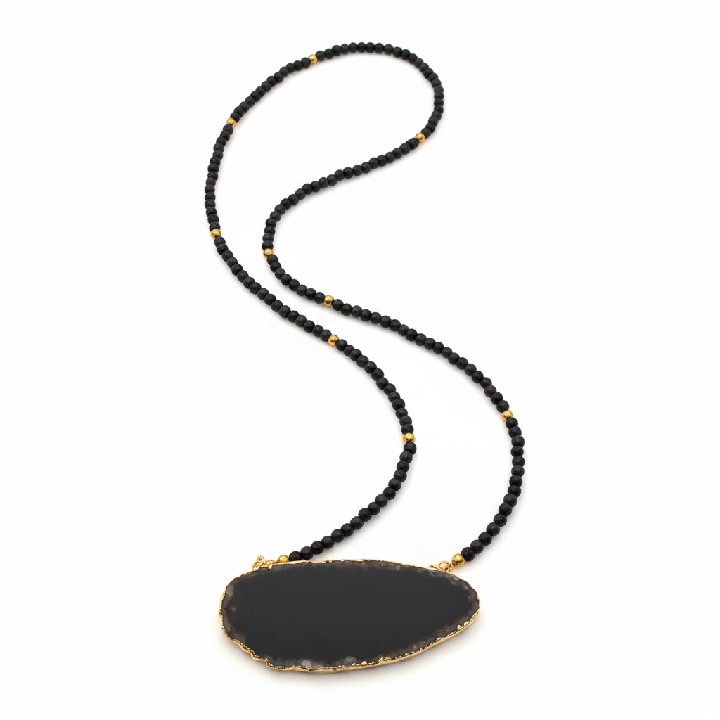 Colar Almeria Ônix Placa de Ágata Preta