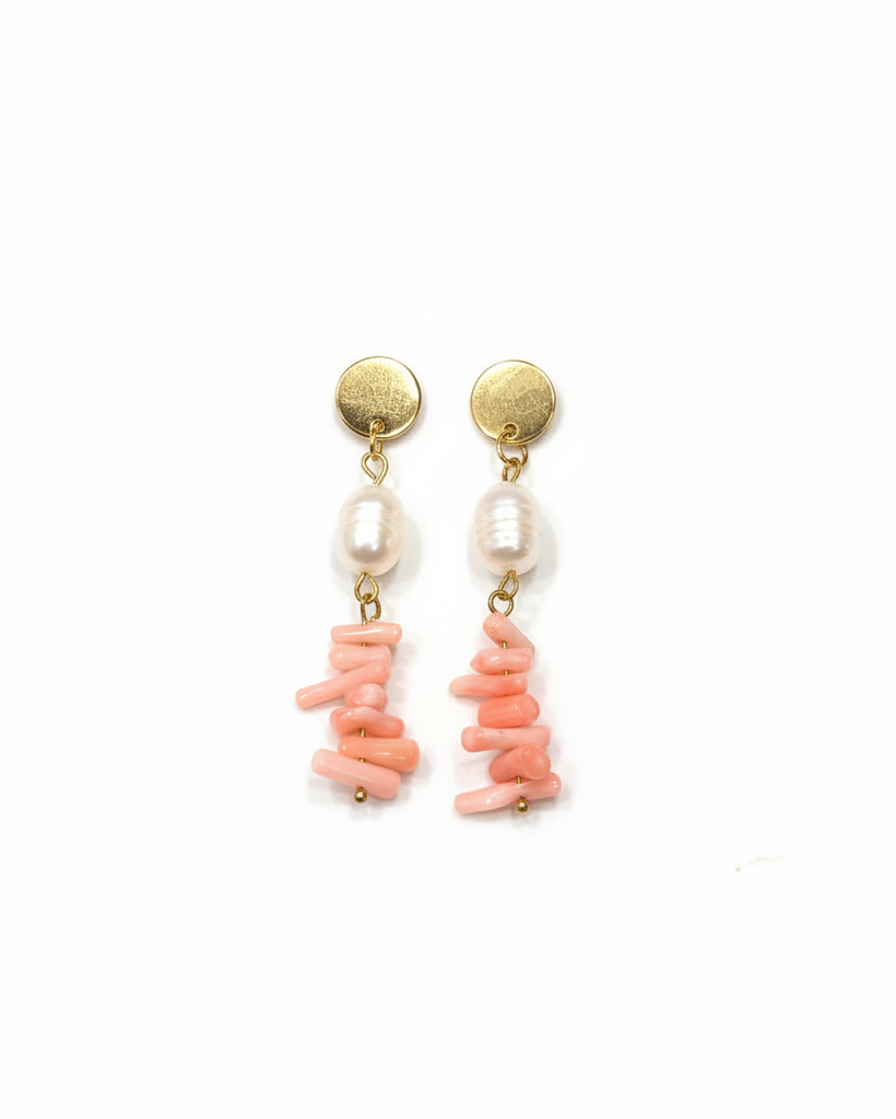 Brinco Coral Podange Pérola - fundo branco melhorado