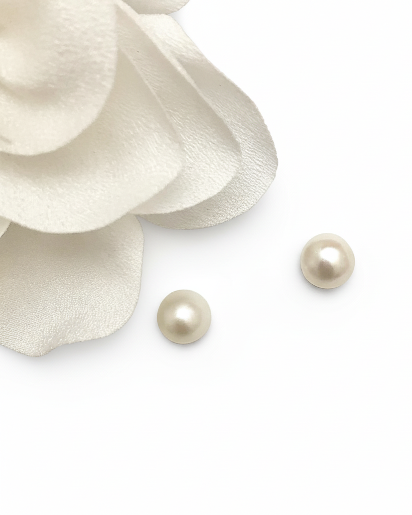 Brincos de pérola com fundo branco - composição original