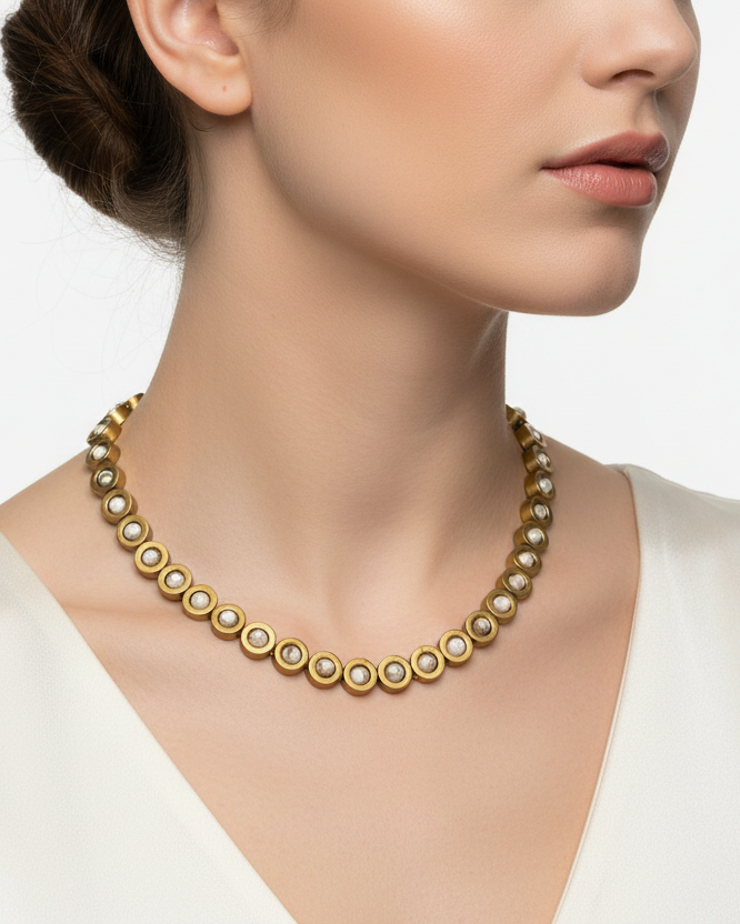 Colar de abalone na modelo