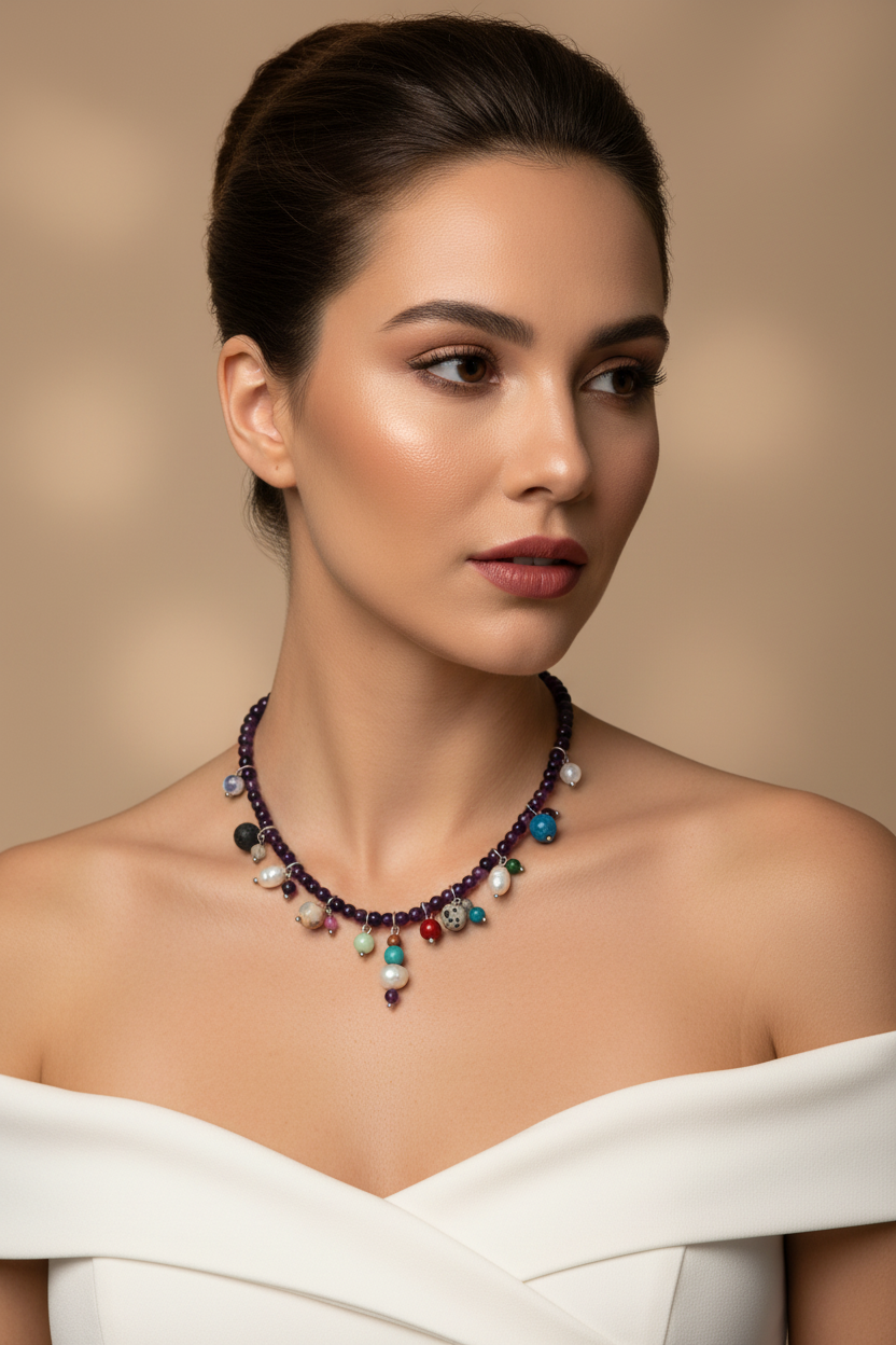 Colar Farme Ametista em Modelo