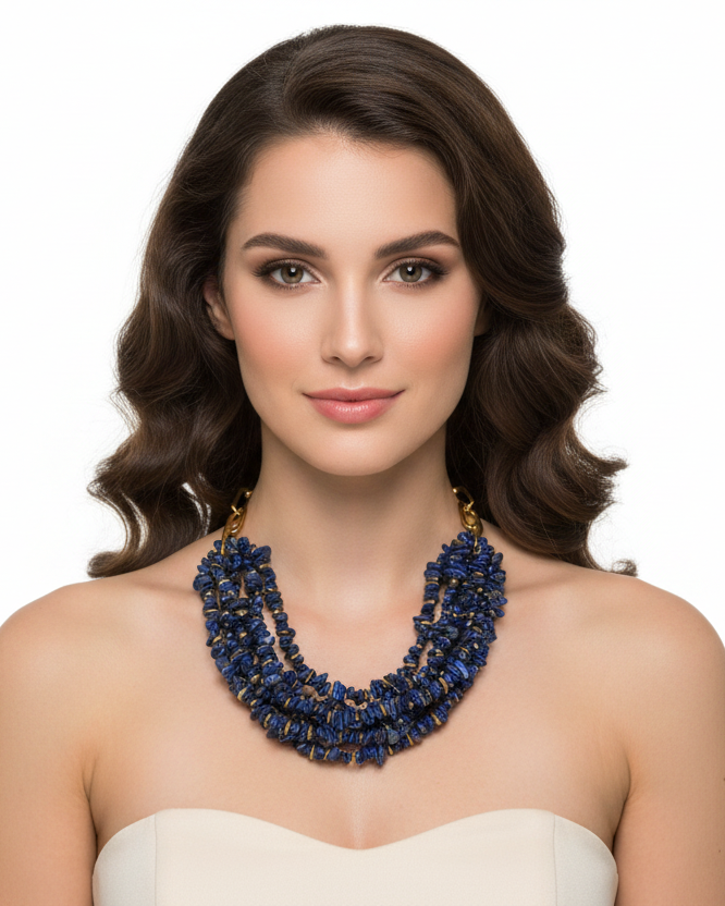 Colar lápis-lazúli em modelo elegante