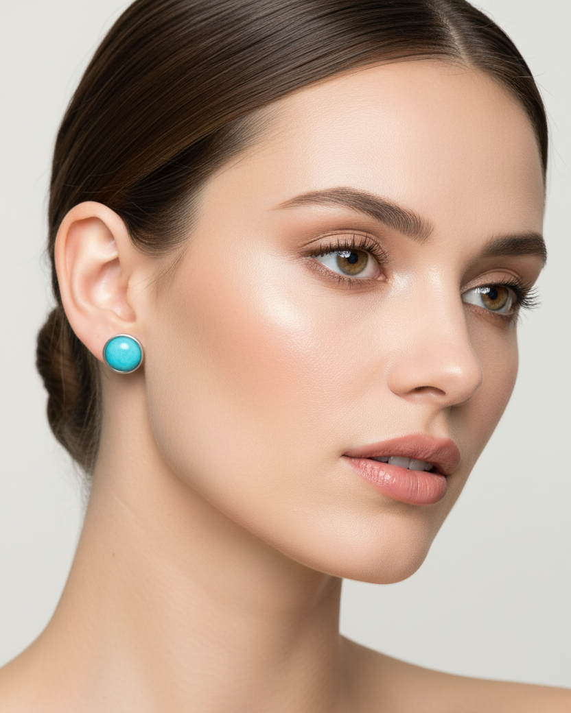 Brincos de turquesa em modelo
