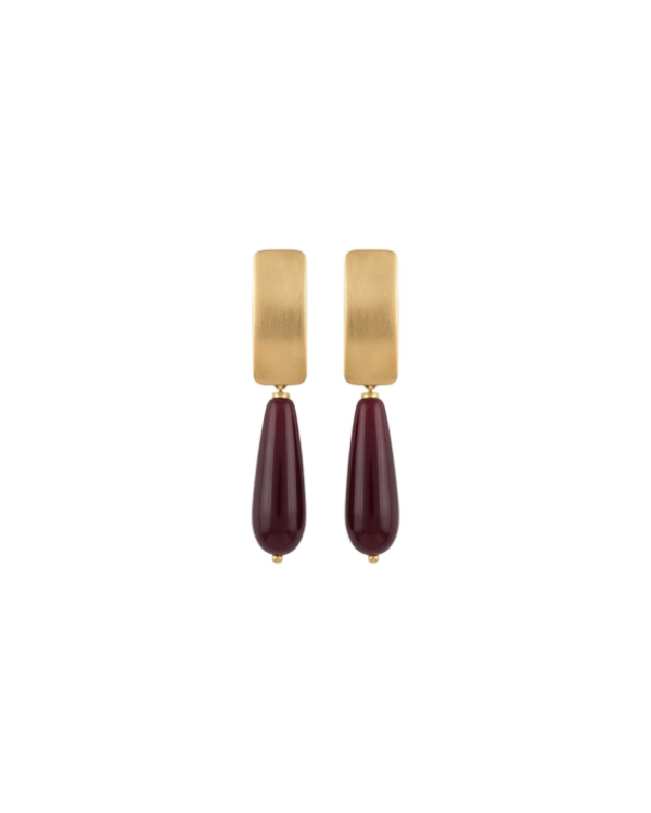 Brinco Lux Jade Vermelha Dourado